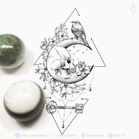 Dotwork flowers Moon geometric tattoo design - download the PDF and support the artist. Flower Moon Tattoo Designs, Geometric Flower Tattoo Design, Dotwork Art, Tattoo Fairy, Key Tattoo Designs, Geometric Flower Tattoo, Geometric Moon, Moon Skull, Skull Moon