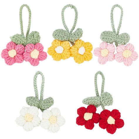 PRICES MAY VARY. 【Package & Size】You will receive 5 pieces of different colors crochet puff flower pendants. The size of the pendant is about 3.35inch(85mm) wide, 4.53inch(115mm) long, 0.47inch(12mm) thick, 5 colors, 1pc/color, 5pcs/bag. It's enough for you and your family to use in your daily life. 【Unique Design】Our crochet flower pendants have 5 different styles including white, pink, red and deep pink petals with yellow stamen and 1 gold petals with white stamen. Each pendant has 2 flowers i Mirror Bag, Puff Flower, Crochet Puff Flower, Crochet Bookmark, Bookmark Ideas, Flower Branding, 2 Flowers, Crocheted Flowers, Sweater Crochet