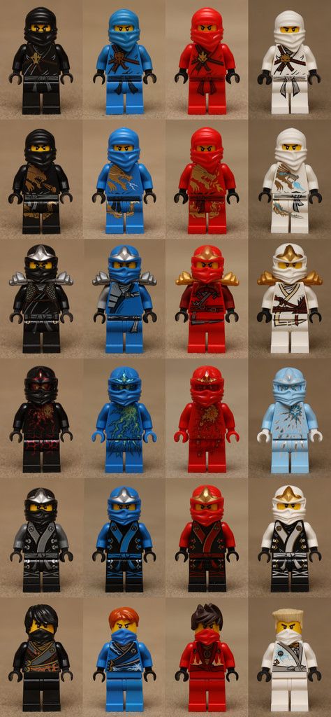 From the NinjaGo theme. Year 2011 to 2014. The four characters are in order: Cole, Jay, Kai and Zane Missing from collage: Lloyd (the Green Ninja), the Kendo outfits and alternate Rebooted outfits for Zane. (Check out the "All sizes" page, if you want this picture in mega size) I will post a picture will all the Ninjas and outfits from NinjaGo at a later date. Ninjago Outfits, Lego Ninjago Party, Green Ninja, Ninjago Birthday, Ninjago Cole, Arte Ninja, Ninjago Memes, Ninjago Lego, Ninjago Kai