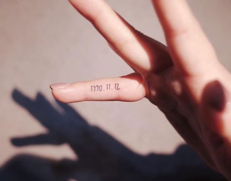 Date Finger Tattoo, Tattoos Of Dates, Date Tattoos, Number Tattoos, Finger Tattoo, Popsugar Beauty, Finger Tattoos, Important Dates, New Tattoos