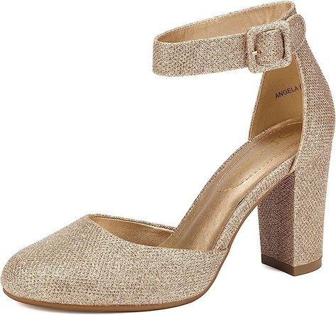 3-Inch Heels: These block heel pumps are designed with a TPR outsole that provides great comfort and stability. They are suitable for weddings, parties, and everyday wear. Wedding Shoes Pumps, Glitter High Heels, Wedding Pumps, Closed Toe Heels, Party Pumps, Chunky Heel Pumps, Chunky High Heels, Pumps Shoes, Mode Vintage