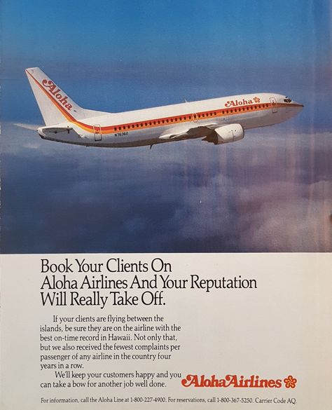 Aloha Airlines, Airline Branding, Vintage Airline Ads, United Air, Vintage Airline, Air Photo, Airline Travel, Vintage Airlines, Vintage Aviation