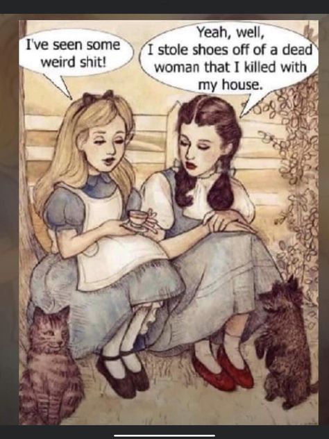 Alice And Dorothy, Twisted Humor, Sarcastic Quotes, Funny Cartoons, Wizard Of Oz, Funny Signs, Bones Funny, Makes Me Laugh, Funny Posts