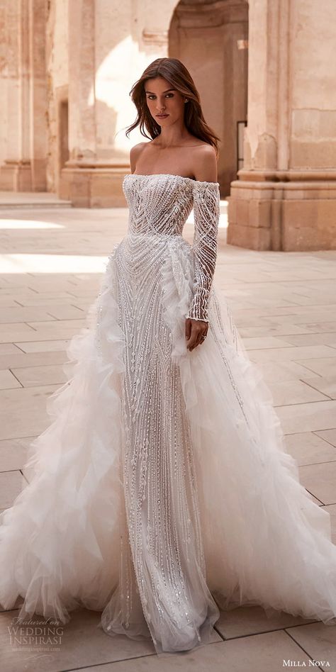 Embellished Wedding Dress With Sleeves, Graceful Wedding Dress, Long Sleeve Bride Dress, Mermaid Inspired Wedding Dress, Wedding Dresses 2024 Bridal Collection, 2024 Wedding Gowns, Wedding Gown 2024, Wedings Drees 2024, Bridal Dresses 2024