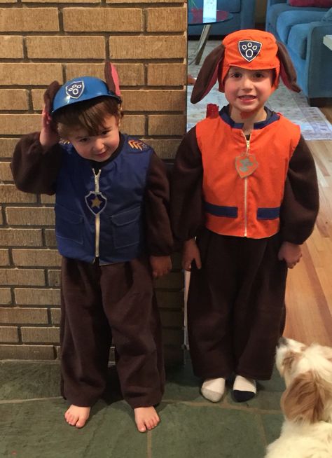 Homemade Paw Patrol Zuma costume and Chase costume Zuma Paw Patrol Costume, Paw Patrol Dog Costume, Paw Patrol Halloween Costume, Marshall Costume, Paw Patrol Zuma, Chase Costume, Paw Patrol Costume, Zuma Paw Patrol