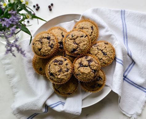 High-Fiber Wild Blueberry Flax Muffins (gluten-free, dairy-free) | Nourishing Meals® Blueberry Flax Muffins, Fiber Muffins, High Fiber Muffins, Fiber Muffin, Flax Seed Muffins, Blueberry Protein Muffins, Flax Muffins, Flaxseed Meal, Nourishing Meals