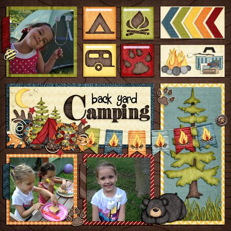 Backyard Camping Outdoors Scrapbook Layouts, Camping Scrapbook Layouts, Ide Scrapbook, Camping Scrapbook, Mosaic Moments, Vacation Scrapbook, Backyard Camping, Summer Scrapbook, Scrapbook Kit