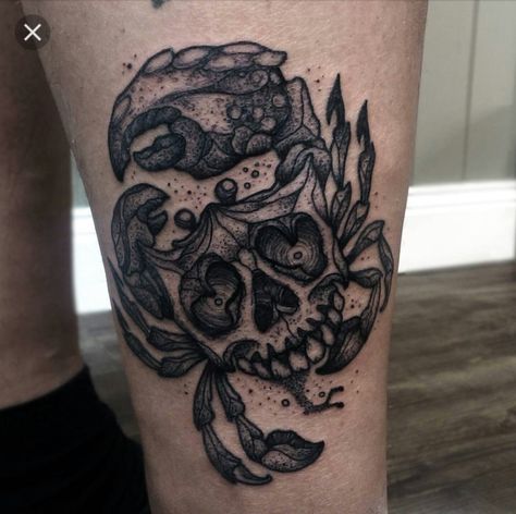 Sugar Skull Crab Crab Skull Tattoo, Crab Tattoos, Starfish Tattoo, Crab Tattoo, Ocean Tattoo, Ocean Tattoos, Thigh Tattoos, Tattoo Designs For Girls, New School Tattoo