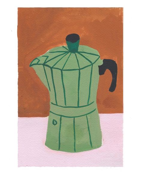 Cute Coffee Paintings, Moka Pot Drawing, Stillife Painting, Coffe Paint Art Easy, Coffe Paints Art, Coffee Gouache Painting, Moka Pot, Framed Art Wall, Artfully Walls