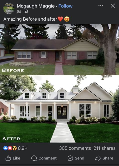 Ranch Makeover, Pouring Concrete, Ranch House Remodel, Exterior House Renovation, Ranch House Exterior, Painted Brick House, House Makeovers, Exterior House Remodel, Ranch Remodel