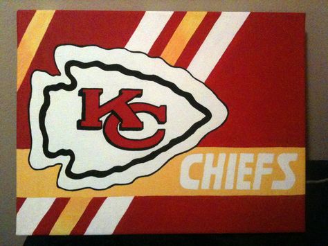 Chiefs canvas Someone painted.. :) Chiefs Painting, Kansas City Chiefs Craft, Chiefs Crafts, Football Paintings, Painting Canvases, Barn Quilt Patterns, Scrapbook Book, Cute Canvas Paintings, Easy Canvas Art