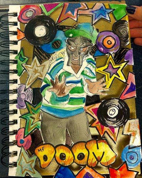 Mf doom sketch book page Art , gauche , water color, acrylic, sketchbook, inspo, sketchbook page inspiration, sketch, painting, abstract, edgy , colorful, simple, oil pastel, techniques, portrait, aesthetic, refrence, character, gouache paint, doomsday, madvillian Mf Doom Character, Sketch Book Paintings Acrylic, Gauche Painting Aesthetic, Mf Doom Sketch, Mf Doom Painting, Mf Doom Drawing, Mf Doom Art, Acrylic Sketchbook, Sketchbook Pages Inspiration