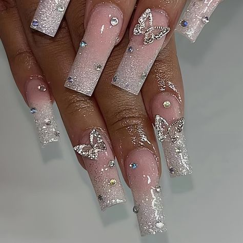 Faster shipping. Better service Quinceanera Nails, Butterfly Nail Designs, Girly Acrylic Nails, Really Cute Nails, Unique Acrylic Nails, Pink Nail, Butterfly Nail, Pink Acrylic Nails, Prom Nails