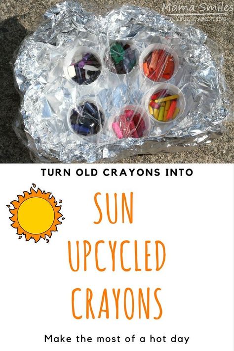 This is brilliantly fun science for a hot day! Turn old crayons into new ones in a DIY solar oven. Science Crafts For Kids, Solar Oven Diy, Summer Science Activities, Summer Science Experiments, Science Experiment For Kids, Making Crayons, Experiment For Kids, Weather Science, Science Camp