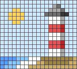 Lighthouse Perler Bead Patterns, Perler Beads Ocean, Boat Pixel Art, Perler Bead Beach Patterns, Pixel Art Pattern Simple, Cute Pixel Art Pattern, Simple Pixel Art Patterns, Shadow Shading, Small Pixel Art