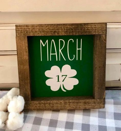 Dark walnut wood stained frame with green background and white lettering. Perfect piece to compliment your St. Patrick's farmhouse decor! Diy St Patricks Day Decor, Coffee Bar Tiered Tray, St Patricks Decorations, St Patricks Crafts, Farmhouse Coffee Bar, St. Patrick's Day Crafts, St Patrick's Day Decorations, St Patrick's Day Crafts, Dollar Tree Diy Crafts