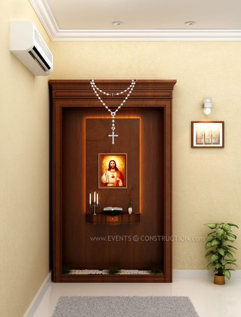 Evens Construction Interiors Modern Altar Design, Modern Altar Design Home Catholic, Altar Design Home, Altar Design Home Catholic, Christian Prayer Room, Modern Altar, Altar Catholic, Alter Ideas, Home Altar Catholic