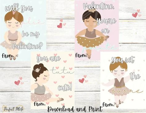 PerfectPitchDesignCo - Etsy Ballerina Valentine Cards, Valentine Cards For School, Kids Valentine Cards, Valentine Cards For Kids, School Valentine Cards, Ballet Designs, Cards For Kids, Valentine's Day Cards, Valentine Card