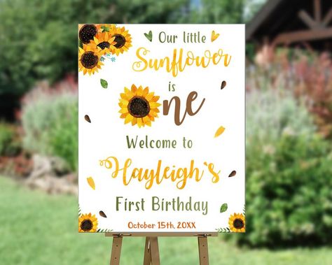 Sunflower birthday poster, Our litlle sunflower welcome sign, girl sunshine welcome banner, Summer 1st first birthday party decoration. Same theme items for your party: https://www.etsy.com/shop/paperpartydigital?&search_query=sunflower This item is personalized digital file(s). You can share it with your friends electronically by texting it or via messengers like Whatsapp, iMessage, Facebook, Viber, etc. or email it. Or you can print it in nearby photolab or at one of the online printing Sunflower Theme Birthday Party Decorations, Sunflower 1st Birthday Party Girl, Sunflower First Birthday Girl, Summer First Birthday Party, Summer First Birthday, Sunflower Welcome Sign, Sunflower Birthday, Autumn Poster, Flower Birthday Party