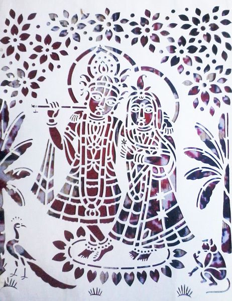 Sanjhi Art, Modern Indian Art, Cut Out Art, Hand Painted Sarees, Sharpie Art, Krishna Radha Painting, Indian Folk Art, Madhubani Painting, Indian Paintings