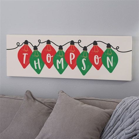 Diy Christmas Canvas, Personalized Christmas Decor, Green Stockings, Personalization Mall, Lights Design, Personalized Throw Pillow, Artwork Canvas, Wood Card, Cute Canvas Paintings