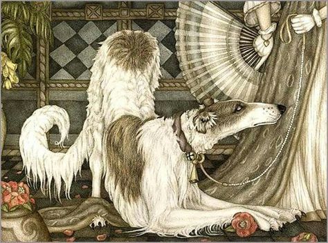 Russian borzoi Borzoi Art Vintage, Borzoi Illustration, Borzoi Painting, Borzoi Art, Sighthound Art, Russian Wolfhound, Greyhound Art, Animals Artwork, Deco Vintage