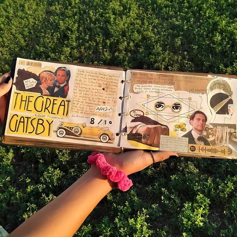 1920s Scrapbook Ideas, Great Gatsby Scrapbook, 21st Century Literature, The Great Gatsby Book, Gatsby Book, What's My Aesthetic, Yearbook Themes, Collage Scrapbook, School Project