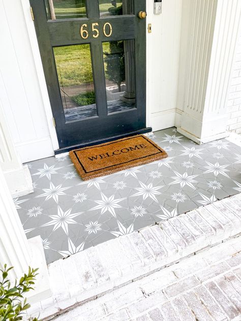 15 Ways to Transform Your Entire House with Just Paint - Bless'er House Painted Porch Floors, Painted Porch, Stencil Concrete, Brick Steps, Porch Paint, Floor Makeover, Diy Stencil, Porch Floor, Porch Makeover