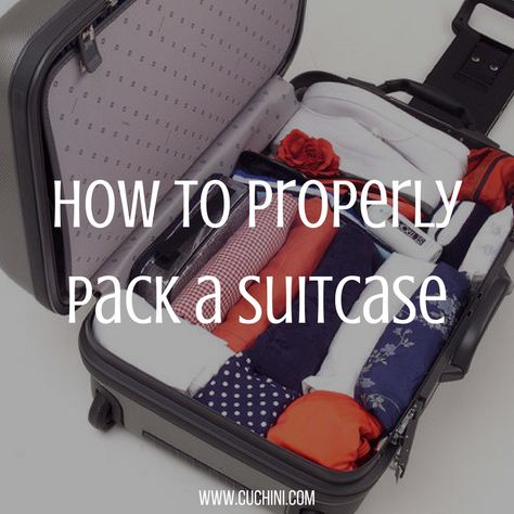 How to Properly Pack a Suitcase | Cuchini Blog How To Pack A Suitcase, Carryon Suitcase, Folding Hacks, Moving Hacks, Suitcase Packing Tips, School Planning, Packing Folding, Clothes Tips, Pack A Suitcase