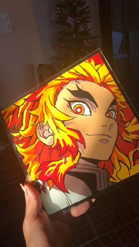 Anime Rengoku, Rengoku Kyojuro, Painting Canvases, Square Canvas, Diy Crafts For Gifts, Acrylic Painting Canvas, Glass Painting, Art Wallpaper, Art Style