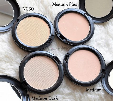 MAC Pressed Blot Powder in Medium Dark ($26 for 12g/0.42oz), MAC Pro Longwear Pressed Powder in Medium and Medium Plus (each retails $26 for 11g/0.39oz) and MAC Studio Fix Powder Plus Foundation in NC30 ($27 for 15g/0.52oz) Mac Studio Fix Powder Foundation Swatches, Mac Pressed Powder, Setting Powders, Mac Eye Shadow, Foundation Swatches, Mac Studio Fix Powder, Coffee Shop Photography, Mac Powder, Shop Photography