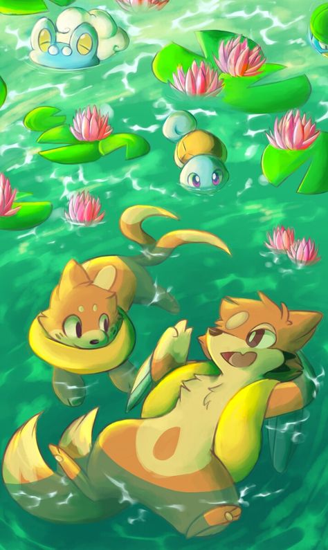 Water type's natural habitat. Floatzel, Buizel, Squirtle and Froakie. Floatzel Art, Buizel Pokemon Art, Buizel Pokemon, Pokemon Habitat, Gible Pokemon, Games Pictures, Pokemon Show, Cute Pokemon Art, Pokemon Backgrounds