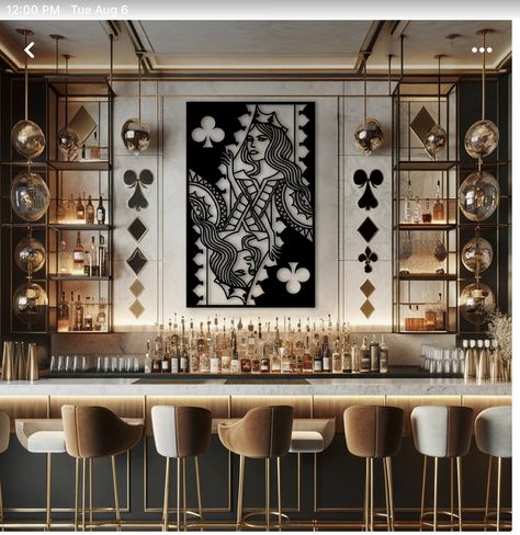 Home Casino Room, Vintage Basement Bar Ideas, Bar House Ideas, Bar Room Ideas In House Luxury, Bar Lounge Room Ideas House, Modern Home Bar Luxury, Italian Bar Design, Bar Accent Wall, Modern Glam Kitchen