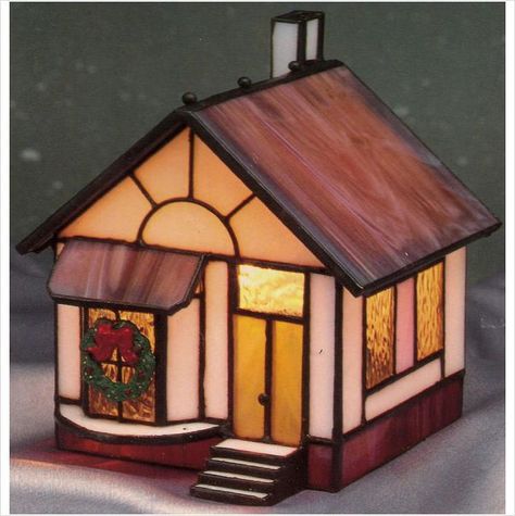 Stained Glass House, Christmas Stained Glass, Stained Glass Candle Holders, Stained Glass Candles, Glass Houses, Stained Glass Church, Glass Suncatchers, Glass Building, Stained Glass Birds