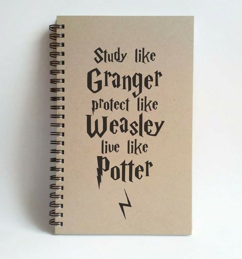 Study like granger, protect like Weasley, live like Potter, 5X8 Journal, spiral brown kraft notebook, diary, sketchbook, harry potter gift by TheJournalCompany on Etsy https://www.etsy.com/listing/242250344/study-like-granger-protect-like-weasley Study Like Granger Protect Like Weasley Live Like Potter, Harry Potter Aesthetic Drawing Ideas, Cute Harry Potter Doodles, Harry Potter Journal Cover, Harry Potter Journaling Ideas, Harry Potter Aesthetic Doodles, Harry Potter Sketchbook Ideas, Harry Potter Diary Ideas, Aesthetic Diary Cover Ideas