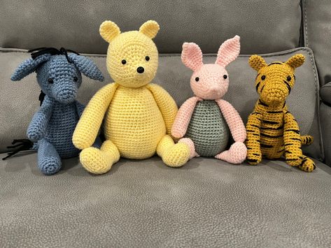 This is for the PDF PATTERNS only. You will receive an instant download file, not a physical copy or finished product. 4 separate 7-page PDFs with color photos to create your own classic Pooh Bear, Piglet, Eeyore, and Tigger! Difficulty: Advanced Beginner Pattern is written in English and uses US terms. Model uses worsted weight yarn and G (4.00 mm) hook. Finished Pooh is approximately 9 inches. Finished Piglet is approximately 8 inches. Finished Eeyore is approximately 8 inches. Finished Tigger Eeyore Crochet, Piglet And Eeyore, Pooh Crochet, Classic Pooh Bear, Owl Nursery Decor, Piglet Eeyore, Winnie The Pooh Piglet, Octopus Crochet Pattern, Pooh Piglet