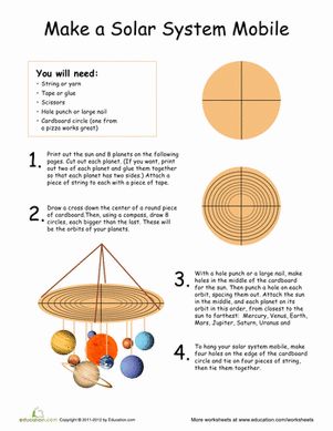 Second Grade Earth & Space Science Paper Projects Worksheets: Solar System Mobile Make A Solar System, Solar System Projects For Kids, Solar System Mobile, Solar System Worksheets, What Is Solar Energy, Solar System Activities, Mobile Diy, Solar System Projects, Second Grade Science