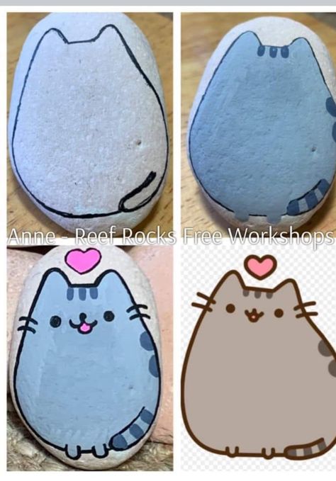 Painted Rocks Farm Animals, Purple Painted Rocks Ideas, Rock Painting Ideas Cat, Easy Painted Rocks For Beginners, Cat Rock Painting Ideas, Cat Painted Rocks, Stone Painting Ideas, Diy Rock Art, Painted Rock Animals