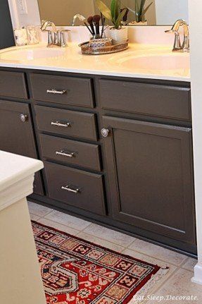 Eat. Sleep. Decorate.: Master Bathroom Updates {Urbane Bronze Paint} Bathroom Cabinet Colors, Urbane Bronze, Bronze Paint, Paint Cabinets, Bathroom Cabinets Diy, Painting Bathroom Cabinets, Painted Bathroom, Door Paint, Painted Vanity