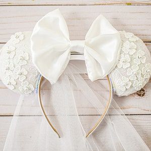 Mouse Ears Disney, Disney Bachelorette, Disney Honeymoon, Disney Bride, Disney Mickey Ears, Iridescent Sequin, Pearl Lace, Wedding Garters, Lace Garter