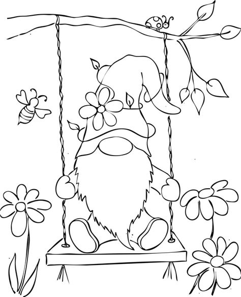 Gnome Coloring Pages, Sketch Board, Love Birds Painting, Gnome Paint, Gnome Pictures, Printable Flower, Painting Templates, Spring Painting, Gnome Patterns