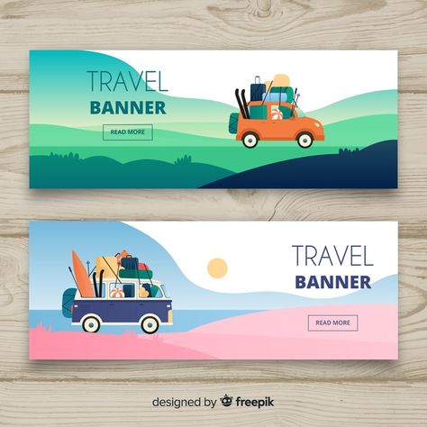 Flat travel element banner template | Premium Vector #Freepik #vector #banner #car #travel #template Web Header, Well Design, Happy Travels, Web Layout, Social Media Branding, Event Poster, Car Travel, Flat Illustration, Design Web