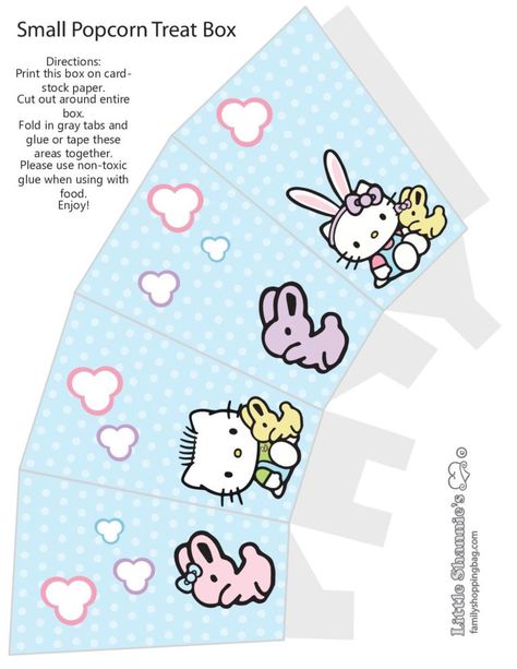 Free Printable Easter Coloring Pages and More | Lil Shannie.com - Page 2 Hello Kitty Popcorn Boxes, Hello Kitty Popcorn, Popcorn Box Diy, Easter Favor Boxes, Helo Kity, Printable Easter Coloring Pages, Birthday Popcorn, Popcorn Holder, Hello Kitty Printables