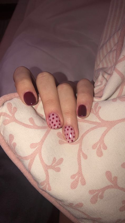 Polka Dot Manicure, Red Polka Dot Nails, Dots On Nails, Pink Polka Dot Nails, Red Pink Nails, Red And Pink Nails, Dotted Nails, Nails Dots, Clear Glitter Nails