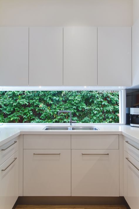 Low line kitchen window looking onto a hedge of green Lily Pillies, recent kitchen renovation, Melbourne. Stock image available to license here: http://www.shutterstock.com/pic-259458362/stock-photo-residential-contemporary-kitchen-sink-with-low-window-showing-a-green-hedge.html?src=J2VICx-_JSHWad8ADqshoQ-1-3?rid=131308 Low Window, Window Above Sink, Industrial Style Interior Design, Sink Window, Kitchen Sink Window, Contemporary Kitchen Sinks, Green Lily, Window Garden, Interior Renovation