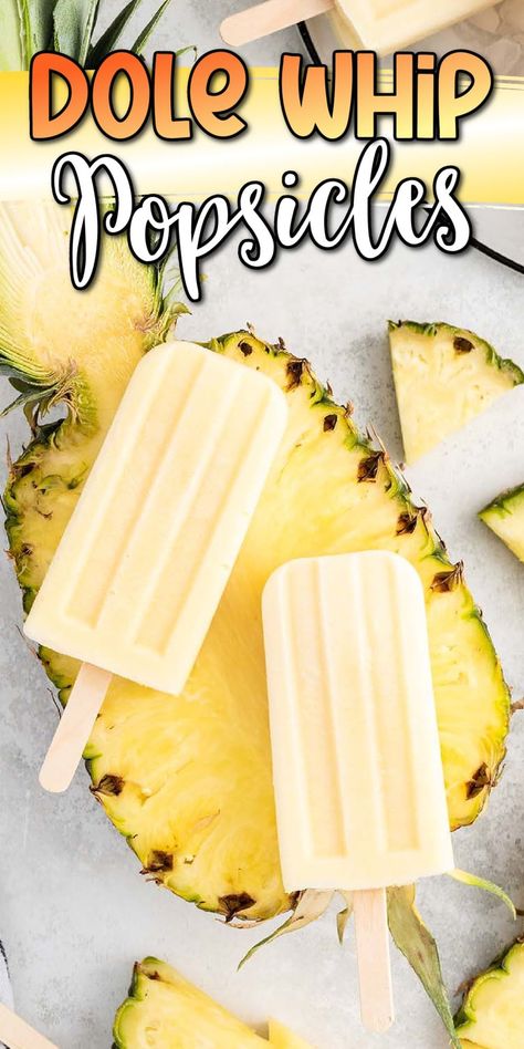 Dole Whip Popsicles Dole Whip Popsicles, Pina Colada Popsicles, Pineapple Popsicles, Tropical Desserts, Fruit Popsicles, Homemade Popsicles, Dole Whip, Ice Cream Treats, Popsicle Recipes