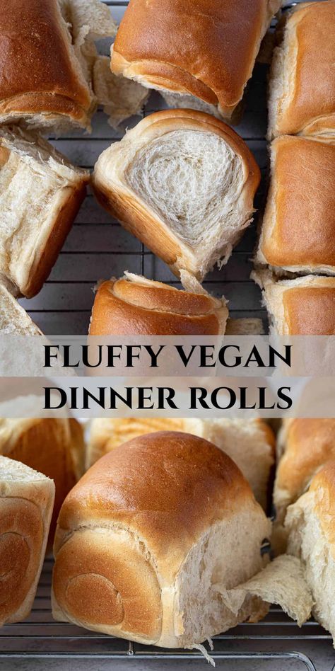 Vegan dinner rolls - these delicious milk bread rolls are super soft, fluffy and delicious. They are perfect for serving as a side, with soup or for making sandwiches. The tangzhong method helps to keep them soft for days without needing to add lots of fat. Don't worry, it's really easy! Vegan Bread Recipes Easy, Vegan Milk Bread, Vegan Rolls Recipe, Easy Vegan Bread, Vegan Dough, Soft Rolls Recipe, Milk Bread Rolls, Tangzhong Method, Vegan Dinner Rolls