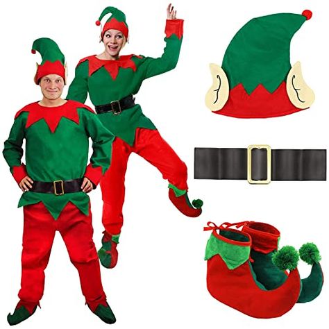 Mens Elf Costume, Elf Fancy Dress, Elf Hat With Ears, Christmas Party Costume, Elf Boots, Christmas Elf Costume, Hat With Ears, Christmas Fancy Dress, Elf Shoes