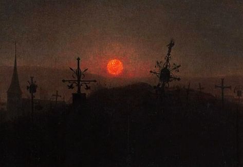 Carl Gustav Carus, Oil Painting Pictures, Moonlight Painting, Caspar David Friedrich, Dreamy Art, Pictures To Paint, Horror Art, Dark Art, Cemetery