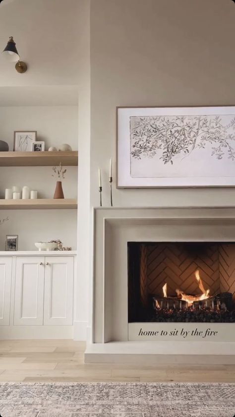 Mantel Tv, Log Display, Fireplace With Mantel, Electric Fireplace Mantel, Electric Fireplace With Mantel, Modern Electric Fireplace, Simple Fireplace, Fireplace Built Ins, White Fireplace